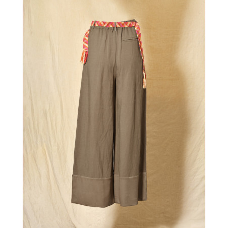 Pantalon en lin taupe ceinturé Front Street