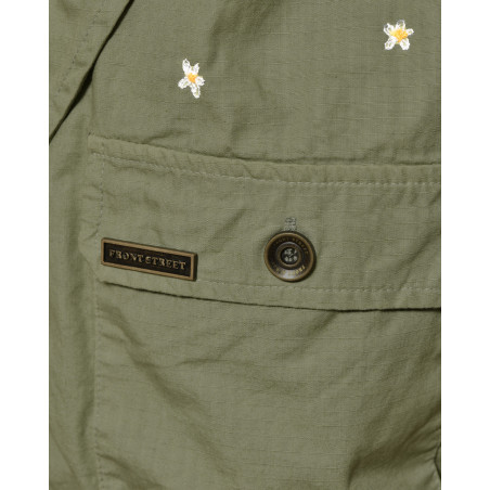 Jupe parachute kaki à broderies marguerite Front Street