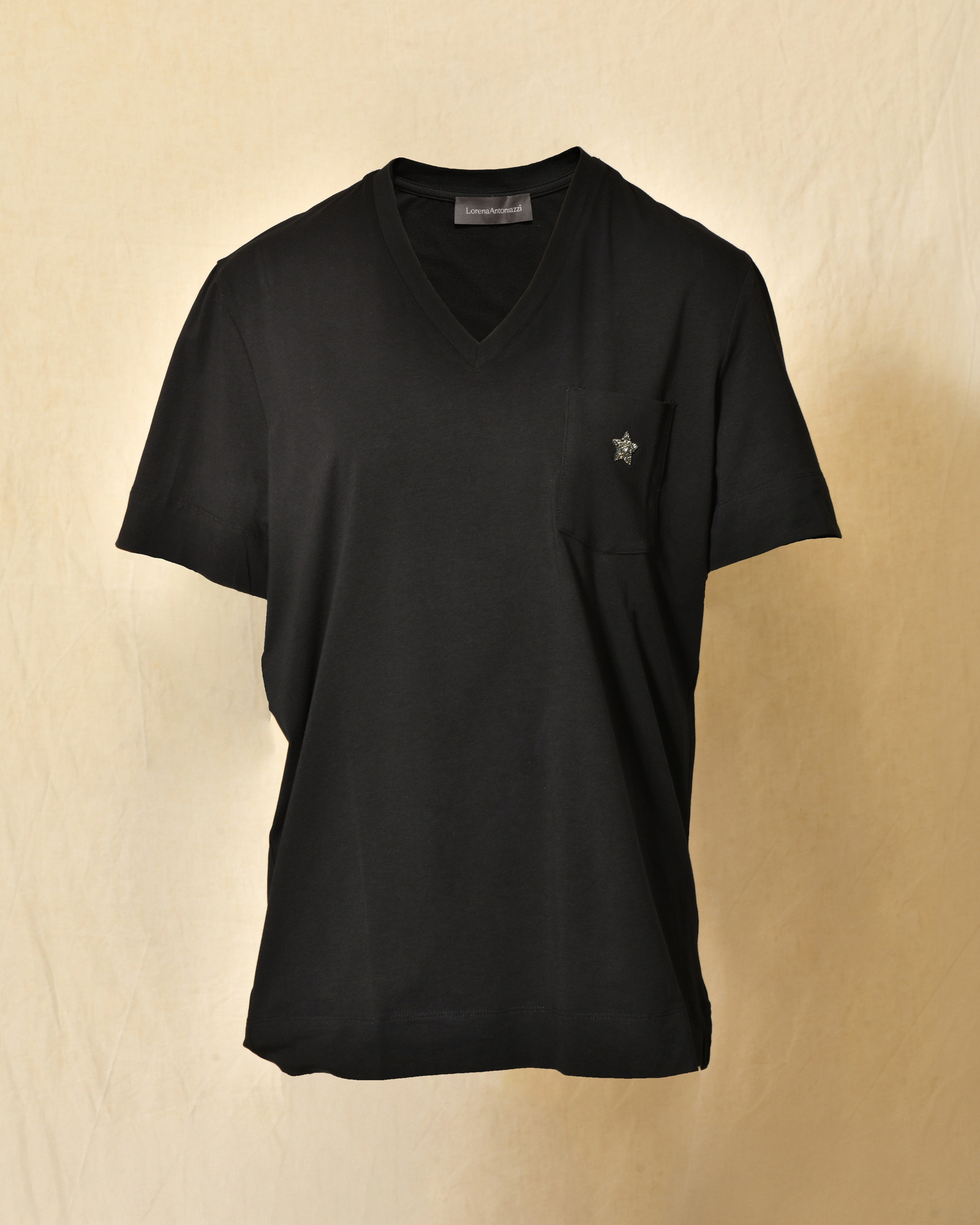 Tee-shirt en coton noir à cristaux Swarovski Lorena Antoniazzi