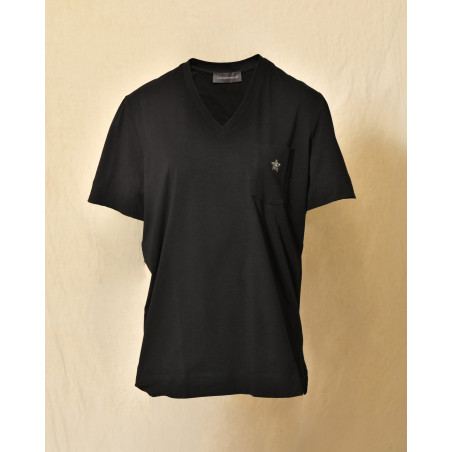Tee-shirt en coton noir à cristaux Swarovski Lorena Antoniazzi