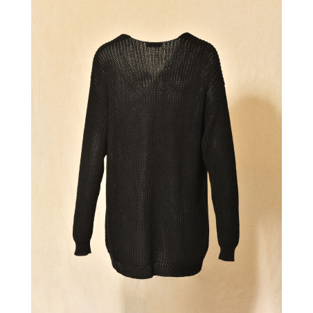 Gilet long maille ajourée noir Emma White