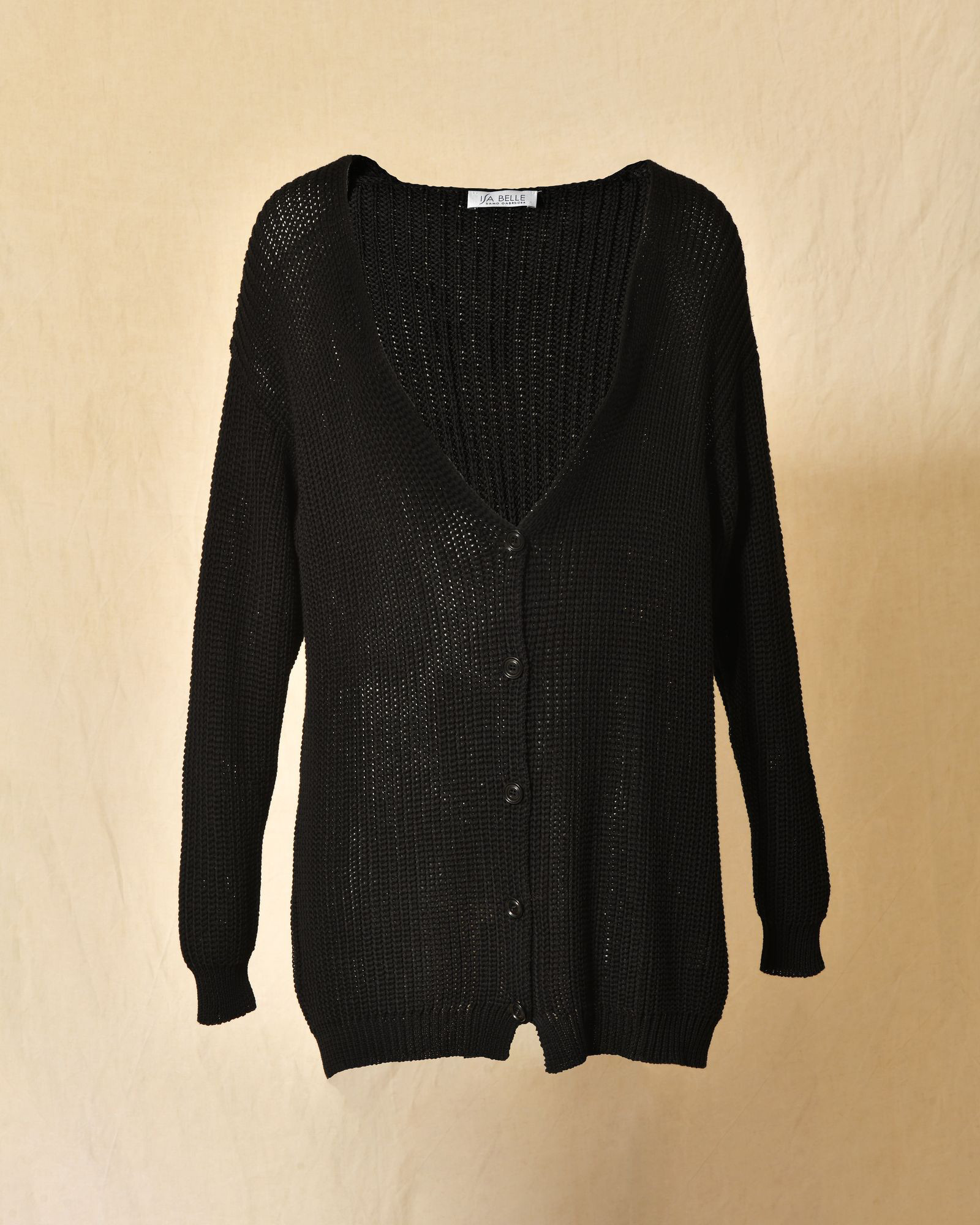 Gilet long maille ajourée noir Emma White
