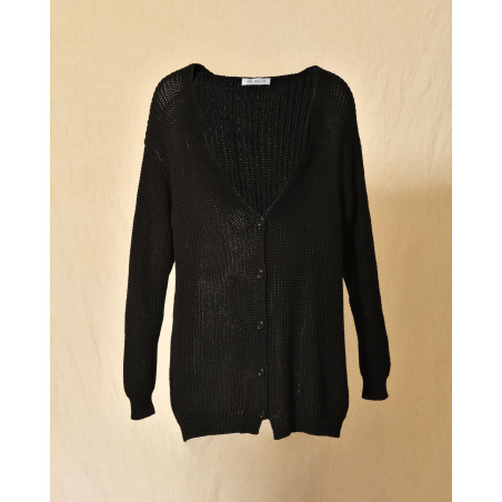 Gilet long maille ajourée noir Emma White