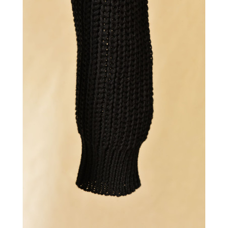 Gilet long maille ajourée noir Emma White