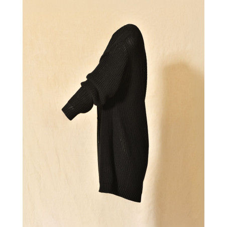 Gilet long maille ajourée noir Emma White