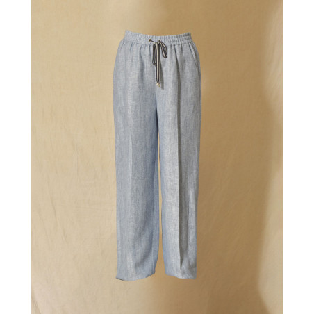 Pantalon en lin bleu Lorena Antoniazzi