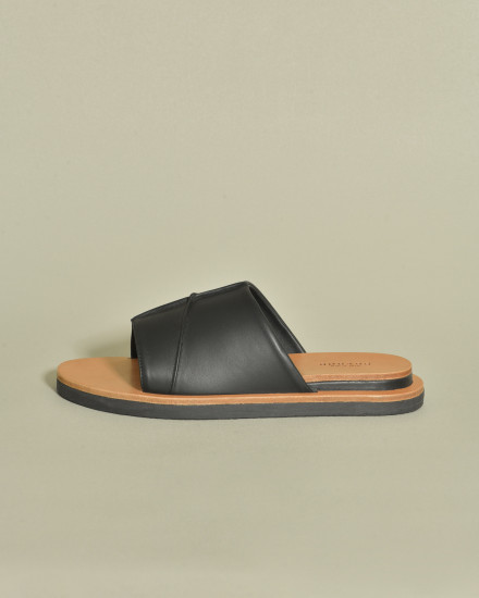 Sandales plates noires en cuir Brador