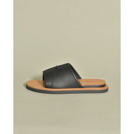 Sandales plates noires en cuir Brador