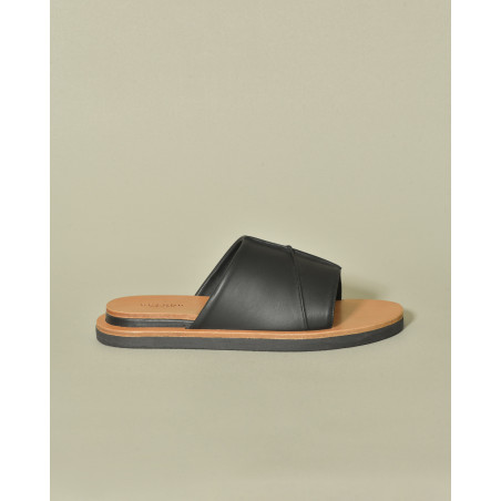Sandales plates noires en cuir Brador