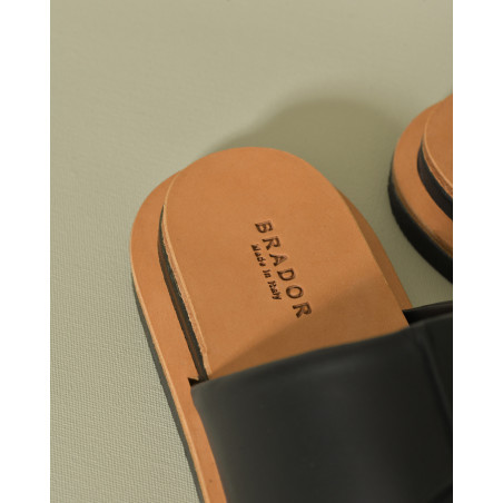 Sandales plates noires en cuir Brador