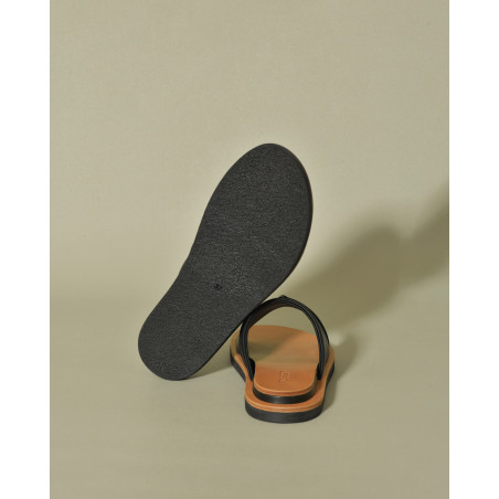 Sandales plates noires en cuir Brador
