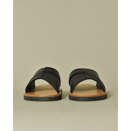 Sandales plates noires en cuir Brador