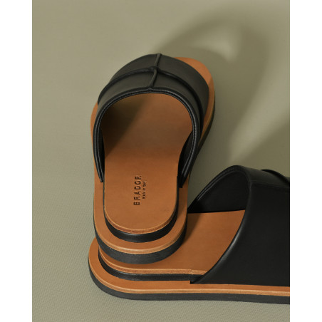 Sandales plates noires en cuir Brador