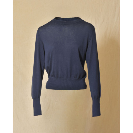 Pull fin en maille bleu marine Emma White