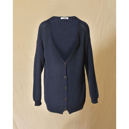 Gilet long maille ajourée bleu marine Emma White