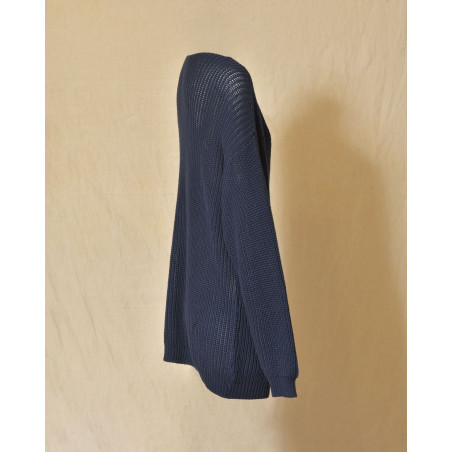 Gilet long maille ajourée bleu marine Emma White