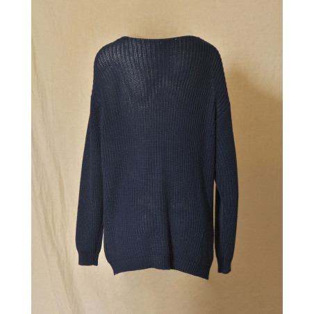 Gilet long maille ajourée bleu marine Emma White