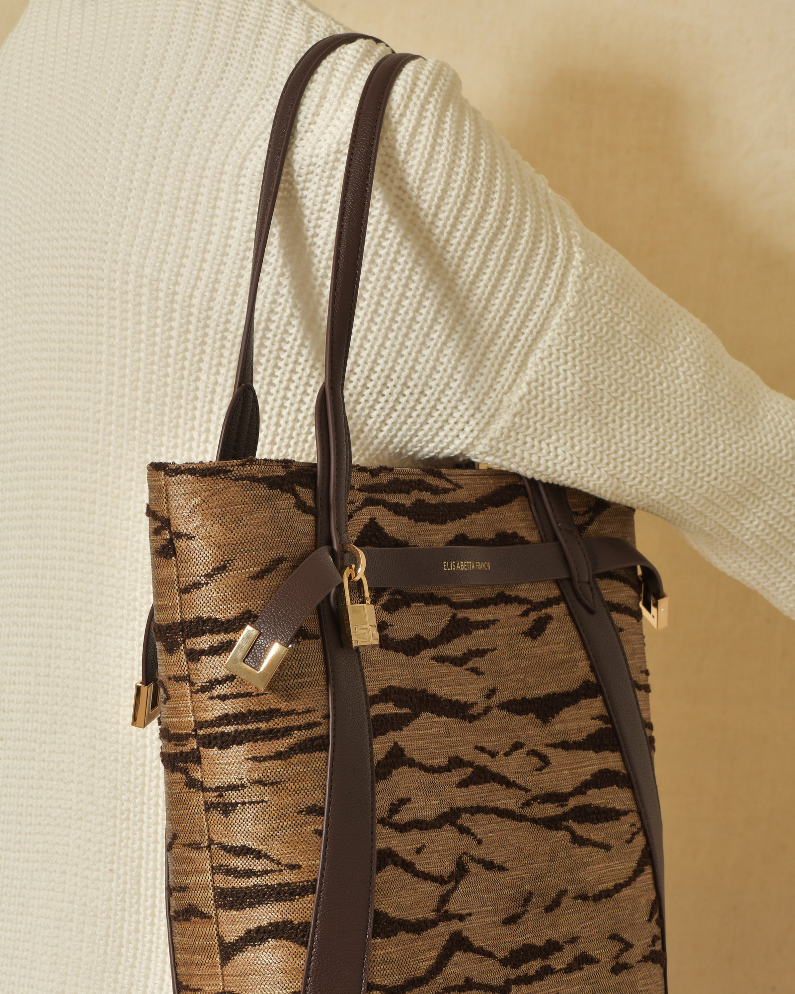 Sac cabas à motif félin en cuir Elisabetta Franchi