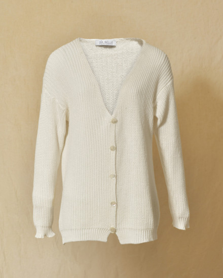 Gilet long maille ajourée blanc Emma White