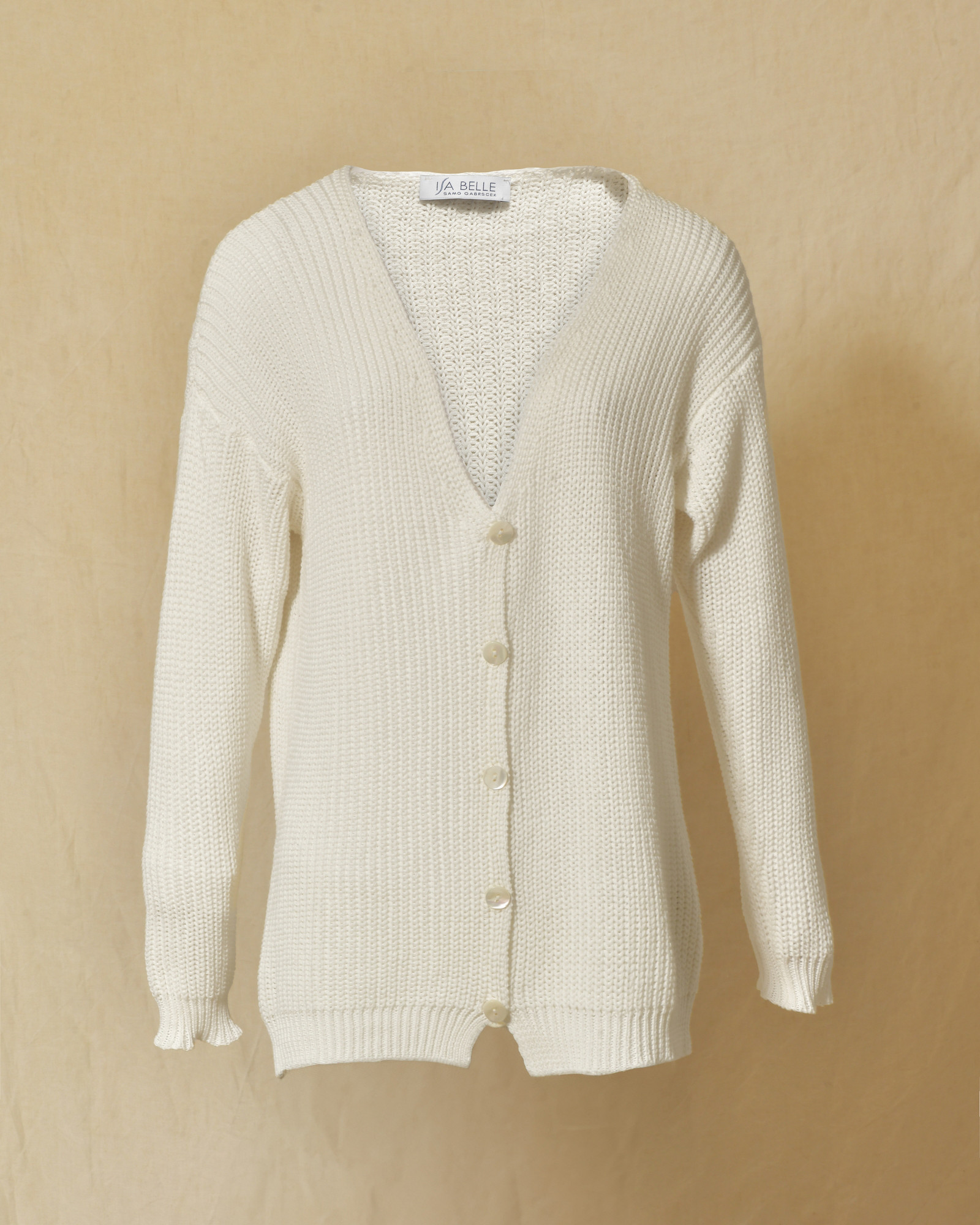Gilet long maille ajourée blanc Emma White