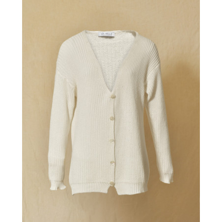 Gilet long maille ajourée blanc Emma White