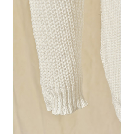 Gilet long maille ajourée blanc Emma White