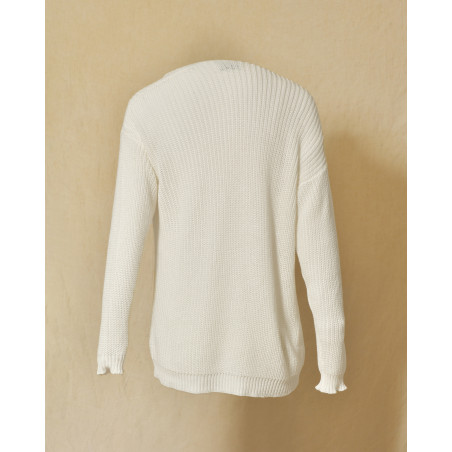Gilet long maille ajourée blanc Emma White