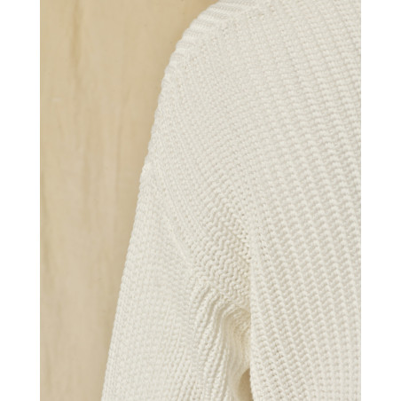 Gilet long maille ajourée blanc Emma White
