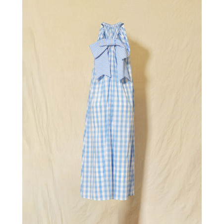Robe longue sans manches à carreaux bleus Front Street