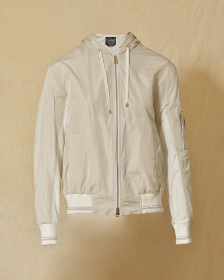 Veste bomber imperméable à capuche crème Lorena Antoniazzi