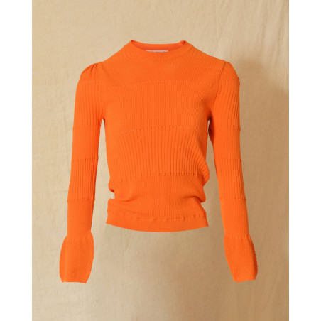 Pull en maille ajourée fin orange Emma White