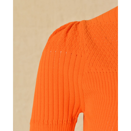 Pull en maille ajourée fin orange Emma White