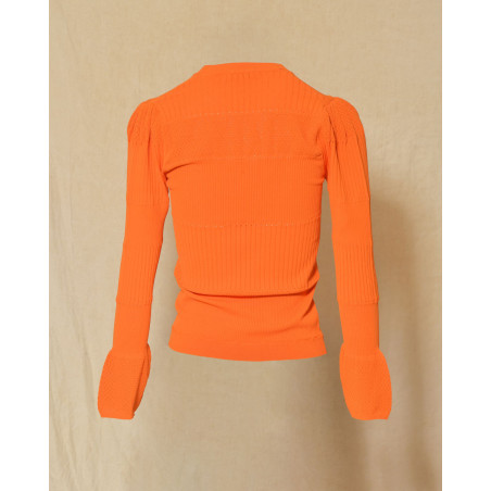Pull en maille ajourée fin orange Emma White