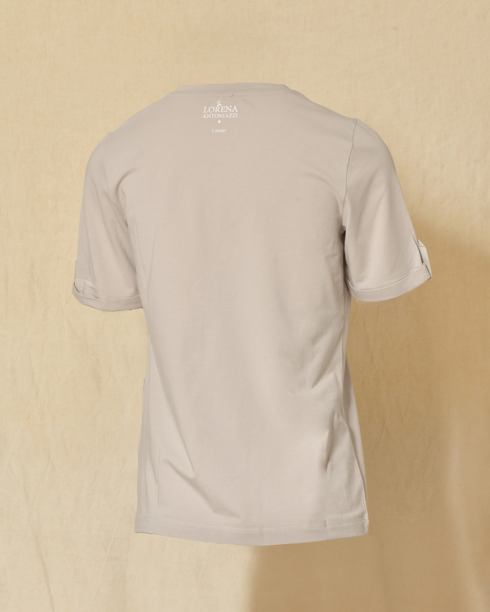 Tee-shirt en coton beige à cristaux Swarovski Lorena Antoniazzi