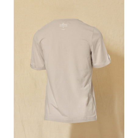 Tee-shirt en coton beige à cristaux Swarovski Lorena Antoniazzi
