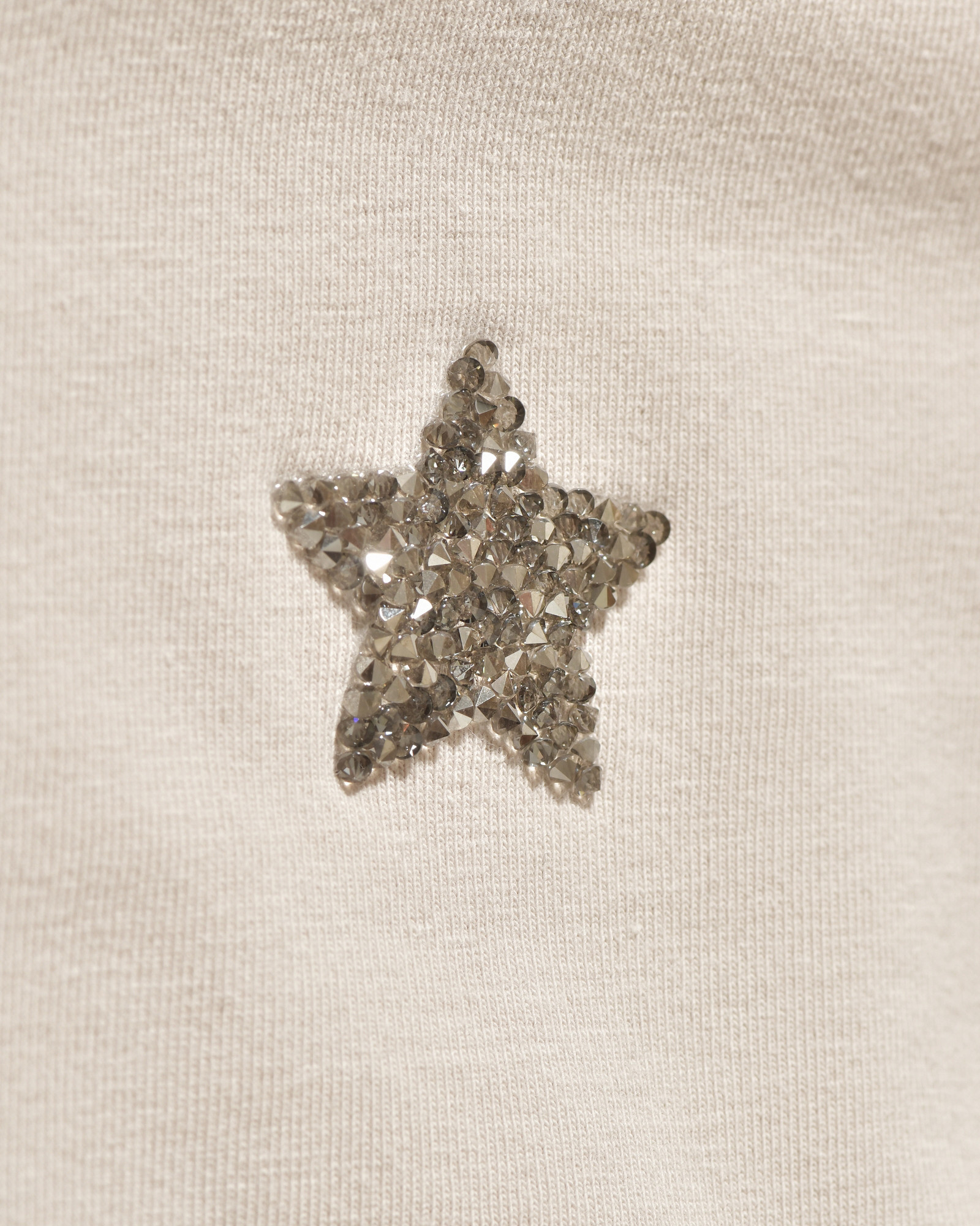 Tee-shirt en coton beige à cristaux Swarovski Lorena Antoniazzi