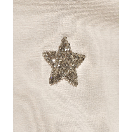 Tee-shirt en coton beige à cristaux Swarovski Lorena Antoniazzi