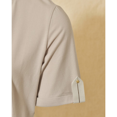 Tee-shirt en coton beige à cristaux Swarovski Lorena Antoniazzi