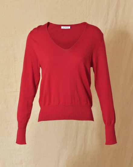 Pull en maille fin rouge col V Emma White