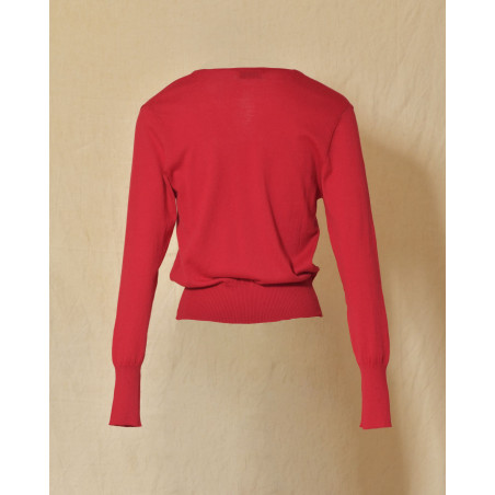 Pull en maille fin rouge col V Emma White