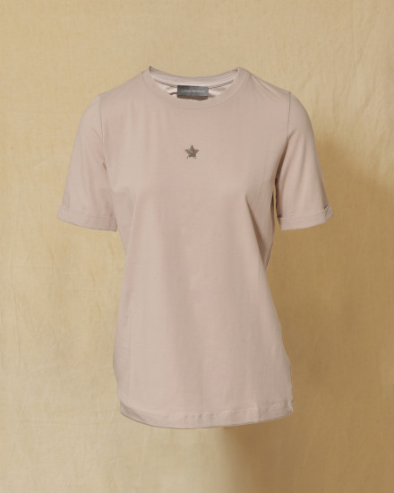 Tee-shirt en coton rose à cristaux Swarovski Lorena Antoniazzi
