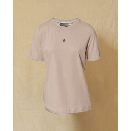 Tee-shirt en coton rose à cristaux Swarovski Lorena Antoniazzi