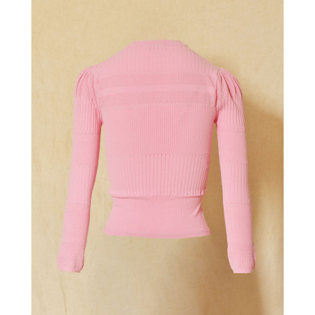 Pull en maille ajourée fin rose Emma White