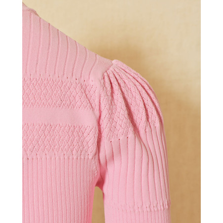 Pull en maille ajourée fin rose Emma White