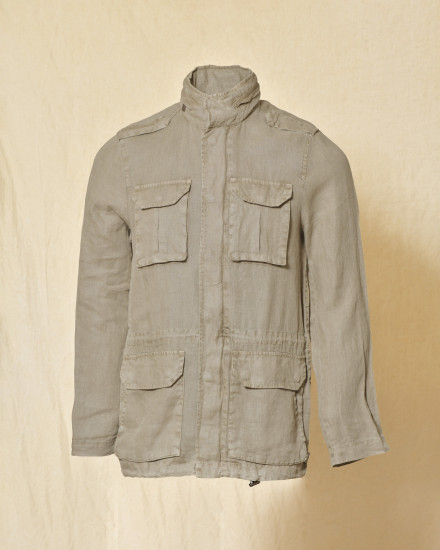Veste utilitaire cargo en lin kaki clair Keeling