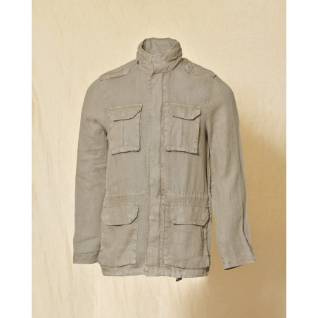 Veste utilitaire cargo en lin kaki clair Keeling