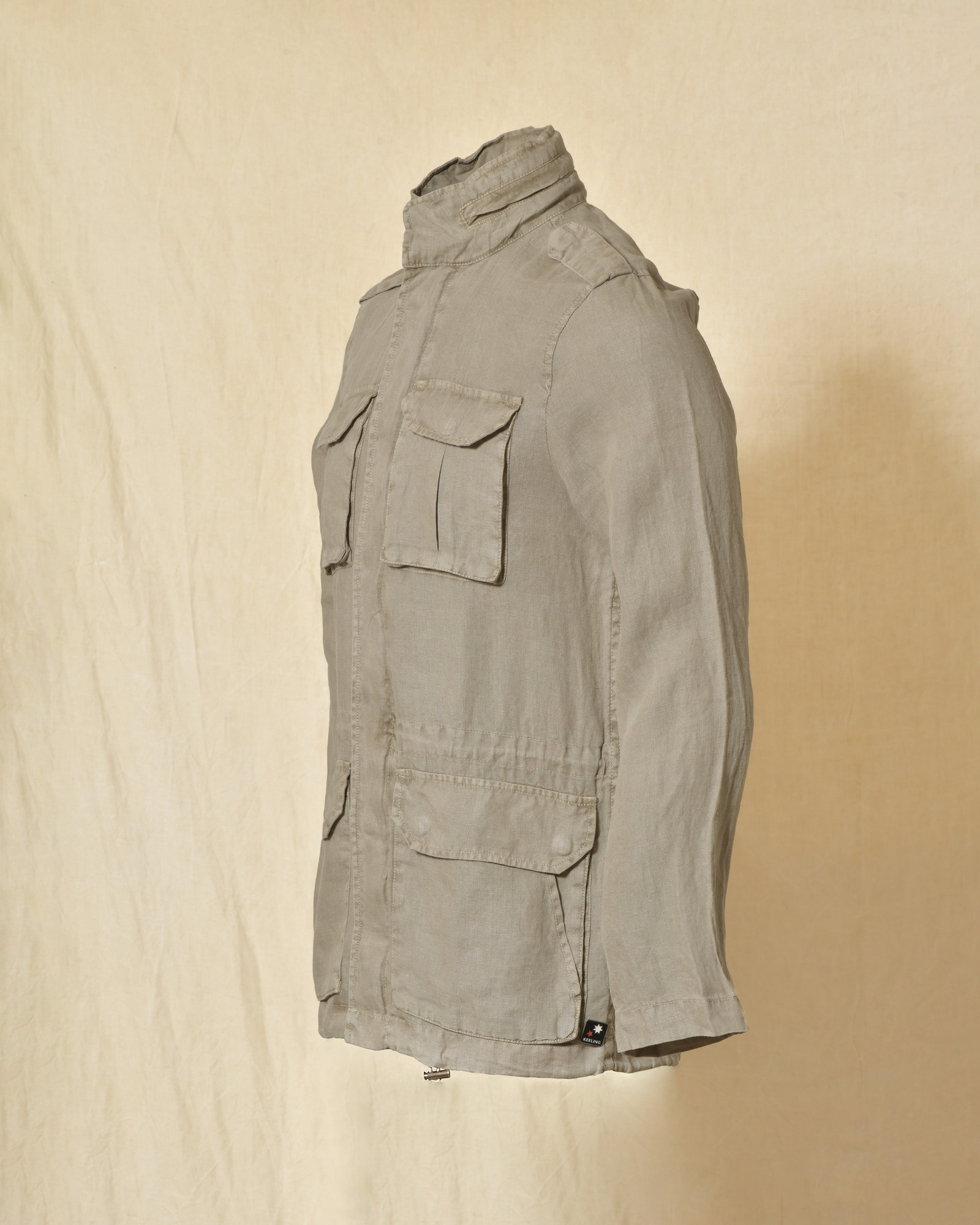 Veste utilitaire cargo en lin kaki clair Keeling