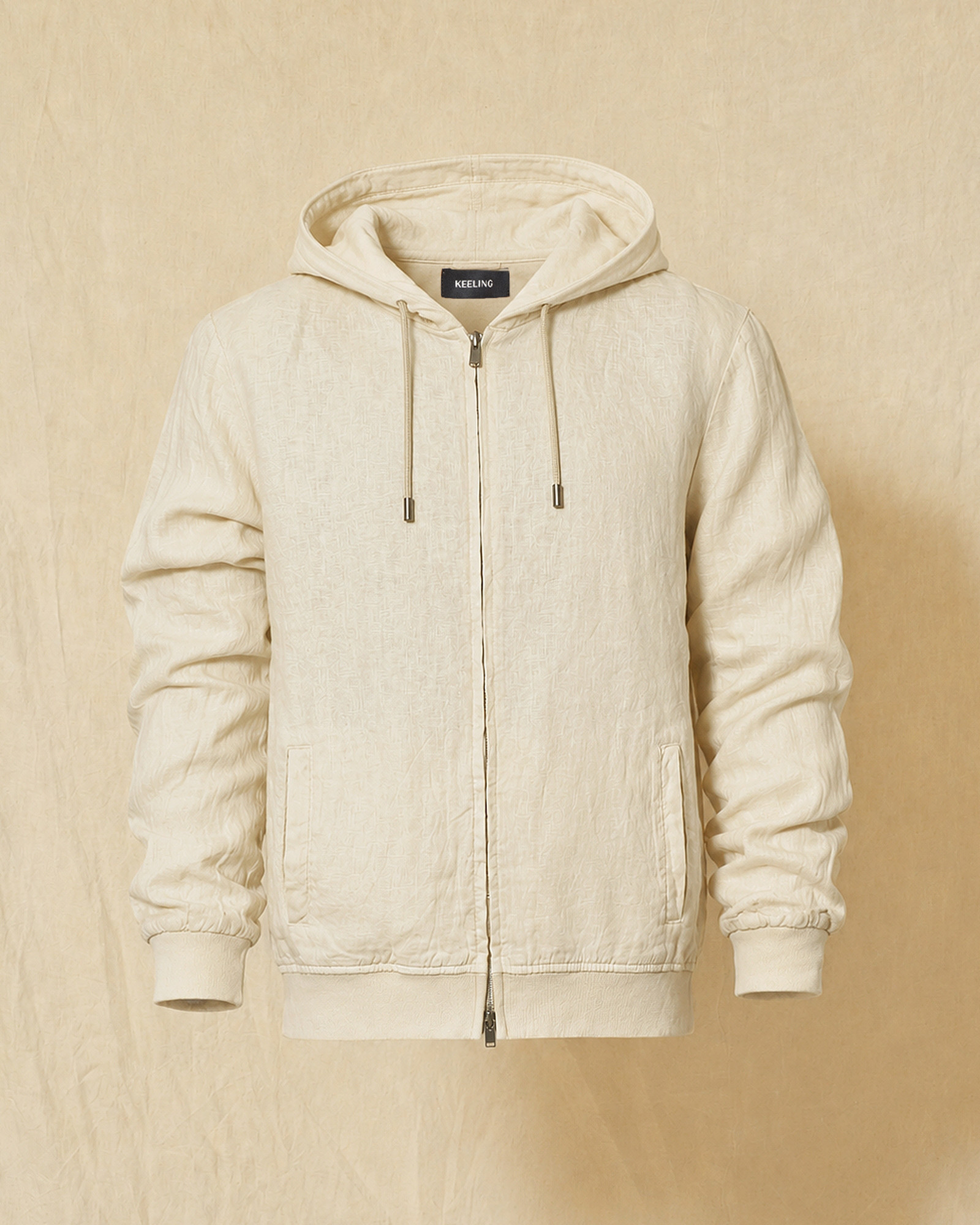 Veste à capuche en lin beige Keeling