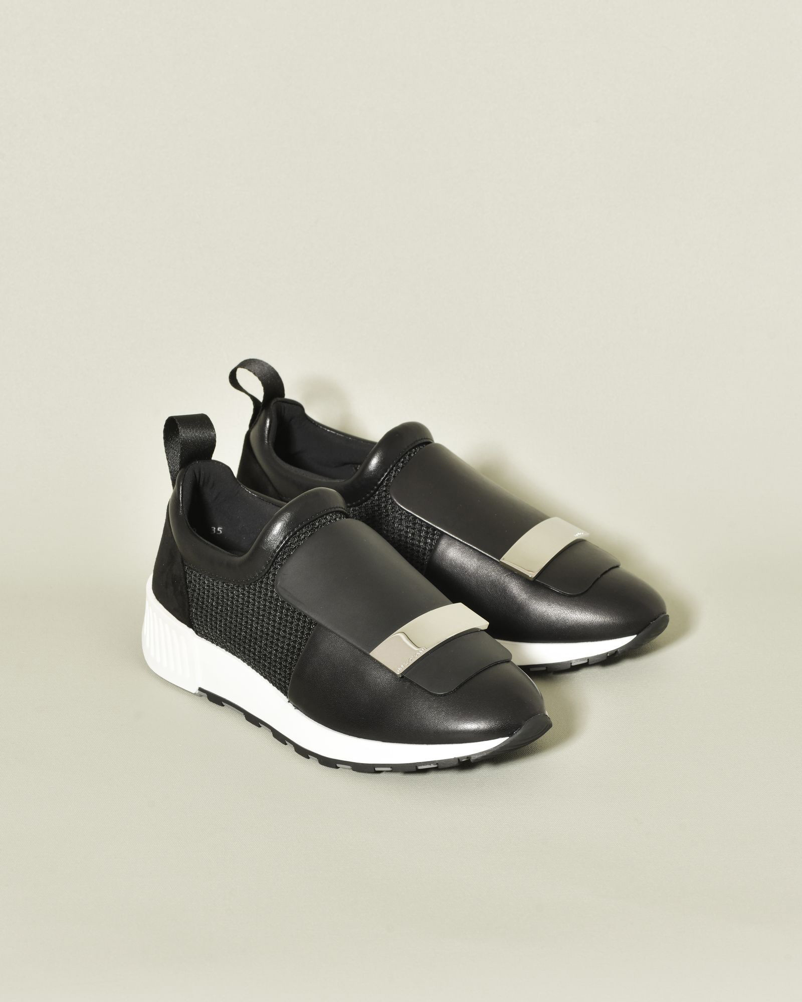 Sneakers en cuir noir à plateforme légère Sergio Rossi