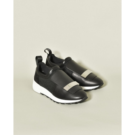 Sneakers en cuir noir à plateforme légère Sergio Rossi